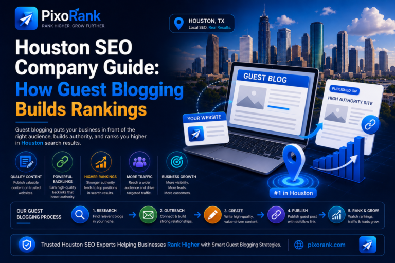 Houston SEO company guest blogging chart showing backlink growth and where local SEO value comes from