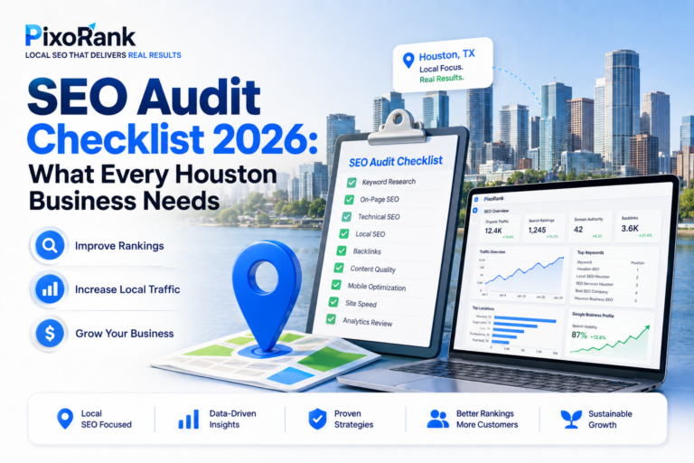 SEO audit chart showing typical scores by category before and after fixes, and what a complete audit covers