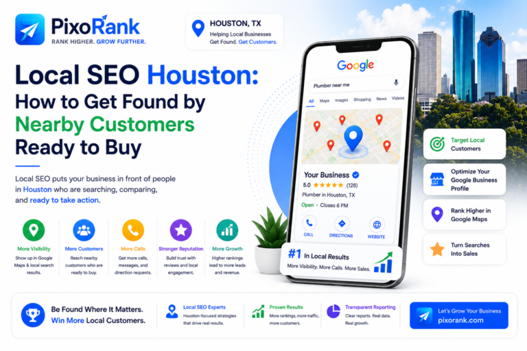 Local SEO Houston map pack results for PixoRank clients