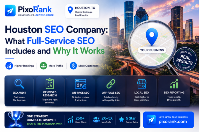 Houston SEO company dashboard showing ranking growth